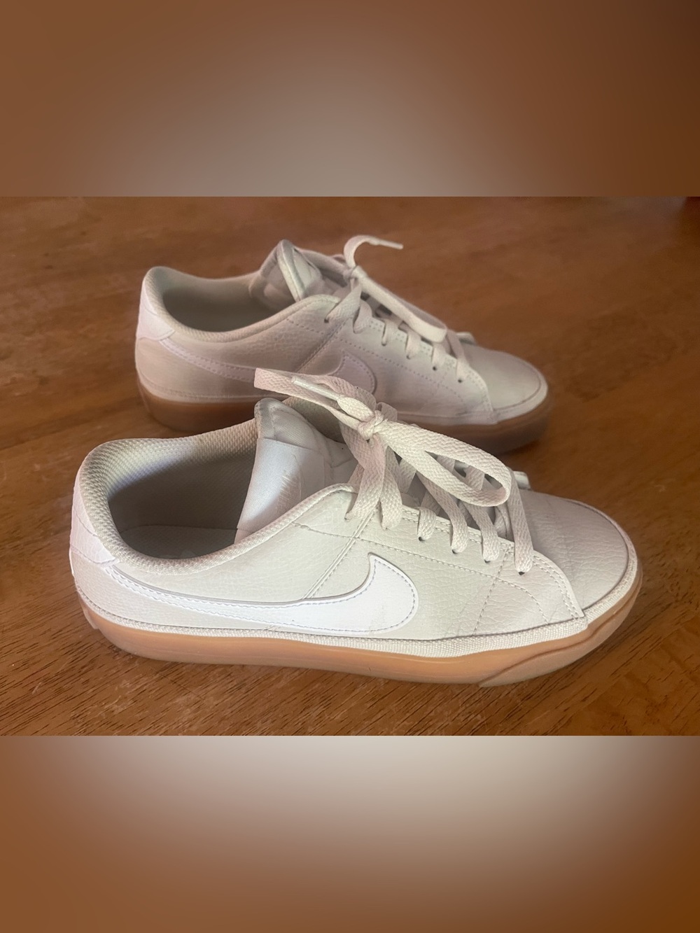 Nike Women’s Court Legacy Next Sneakers in Cream and White with Gum Sole - Picture 11 of 13
